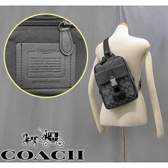 【超美品】 コーチ COACH ボディバッグ ショルダーバッグ スリングバッグ 鞄 シグネチャー レザー 本革 ブラック グレー シリアル有 軽い | COACH | 09