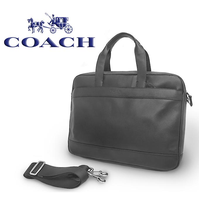 【送料無料 美品】 コーチ COACH 2WAY ビジネスバッグ ブリーフケース 鞄 レザー 本革 ブラック 黒 大容量 シンプル 柔らかめ ポケット多め | COACH