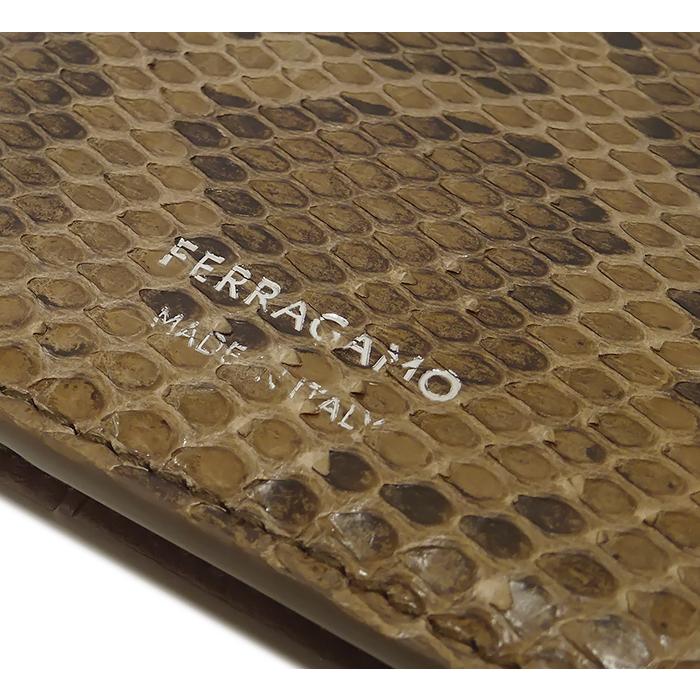 【超美品 ほぼ未使用】 フェラガモ Ferragamo 二つ折りカードケース パスケース 定期 パイソンレザー 本革 ブラウン メンズ レディース_2