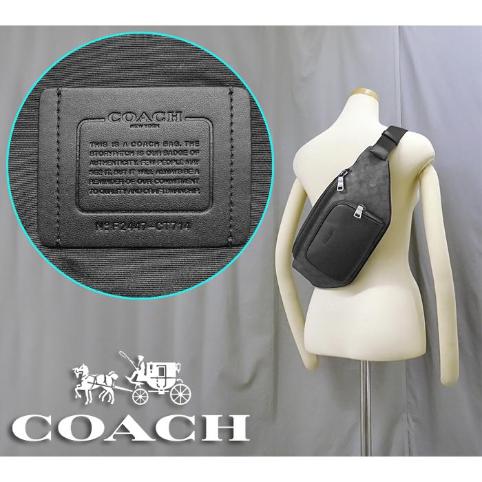 【送料無料 美品】 コーチ COACH ボディバッグ ウエストバッグ ショルダーバッグ 鞄 バックル式 シグネチャー ブラック グレー シリアル有 | COACH | 09
