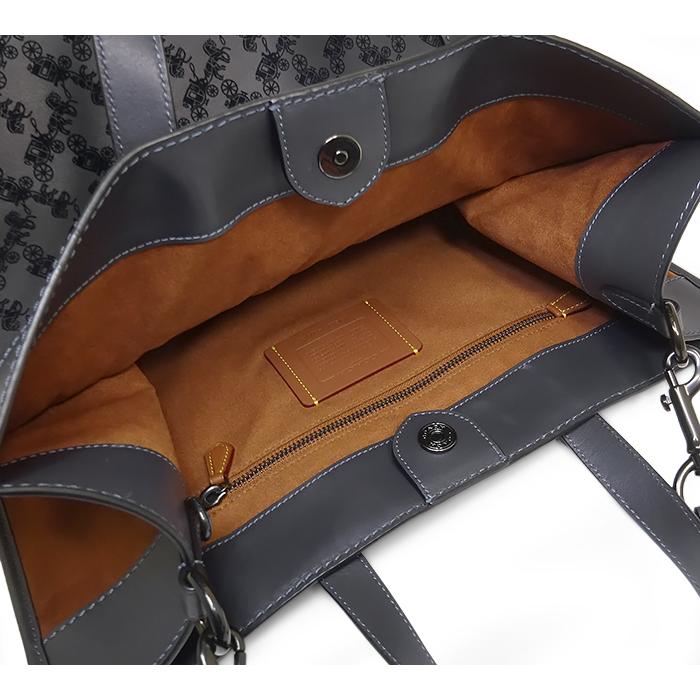 【美品 ほぼ未使用】 コーチ COACH 2WAY トートバッグ ショルダーバッグ 鞄 馬車柄 レザー ネイビー ブラウン 大容量 シリアル有 | COACH | 06