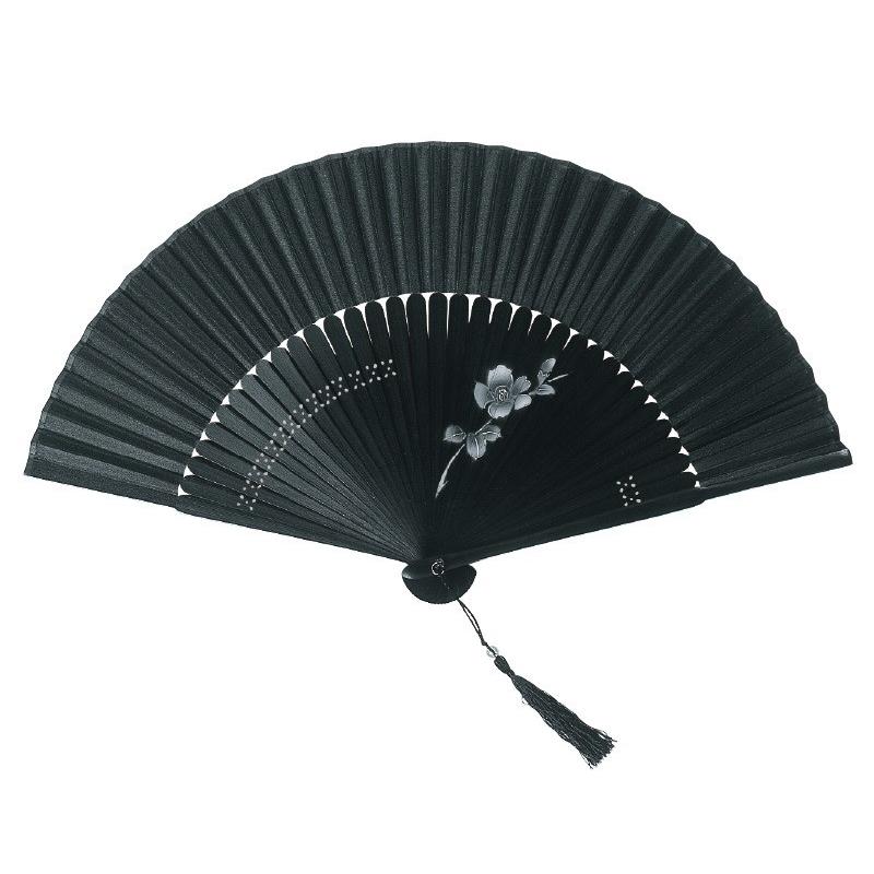 扇子 ペンテックス絹貼 黒染 椿 房付 FU-5847 5個セット 名入れ可 桐箱可 男性用 メンズ 女性用 レディース プレゼント 誕生日 父の日 母の日
