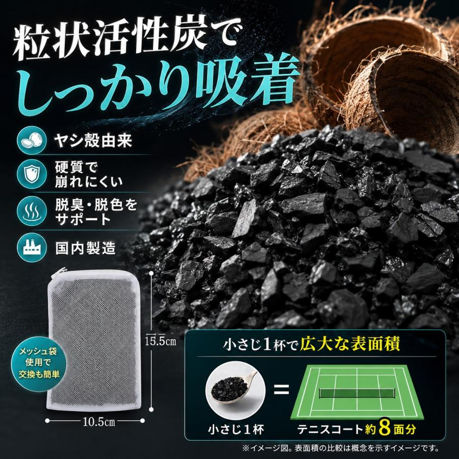 ヤシガラ活性炭 200ml ろ過材 メッシュ袋付 淡水 水槽 金魚 メダカ