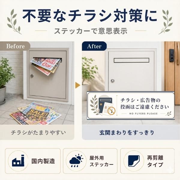 チラシお断り シール ステッカー 屋外用 再剥離 35×100mm ポスティング 広告 勧誘 投函対策 ポスト 玄関 日本製 Aqteria |  | 03
