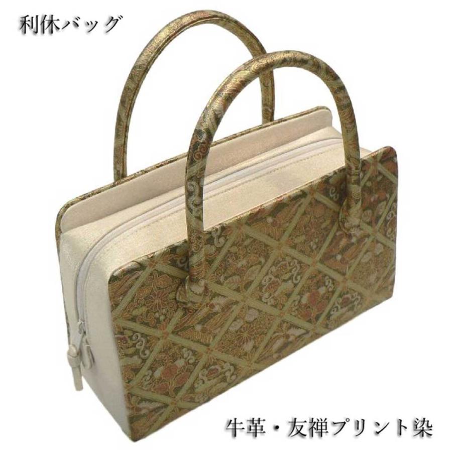 利休バッグ。ソフト牛革・友禅プリント和装バッグ、No,101 | www