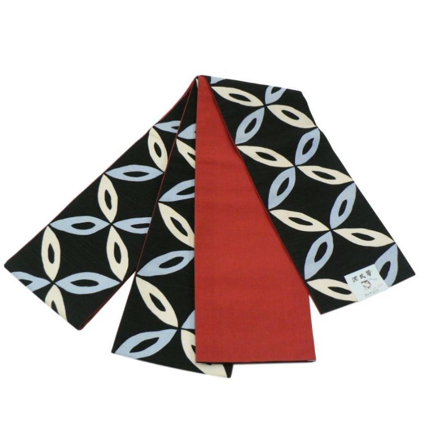 半幅帯 源氏物語綿麻 正絹紬 リバーシブル 半幅帯 源氏物語紅型調綿