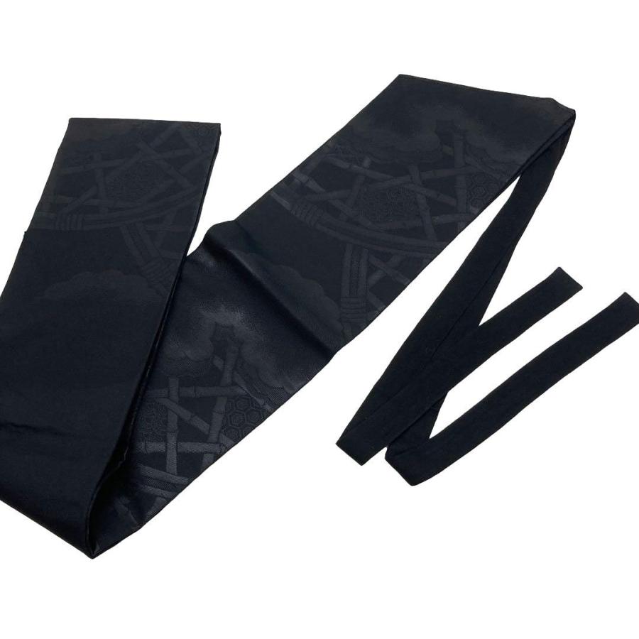 高級結び帯　黒 正絹・喪服用かんたん結び帯 、黒共帯を当店オリジナルで軽装帯に