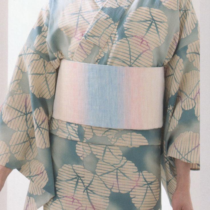 麻の染帯、半巾帯・「源氏麻帯」No，311・麻100％ 長さ：約400cm: 幅：約17cm ・東京本染・源氏物語の帯。_1