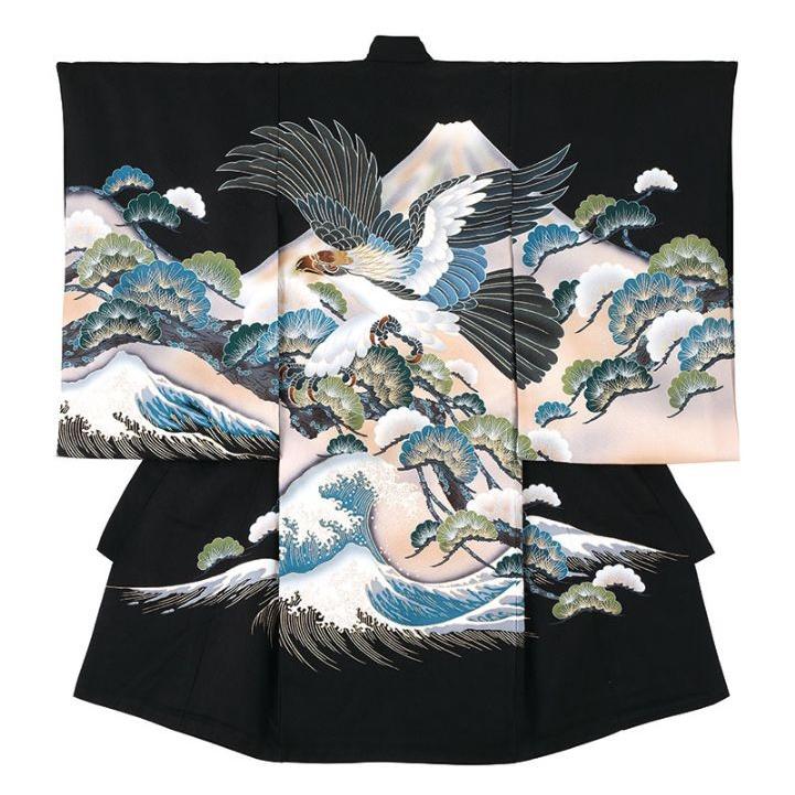 男児初着　正絹・黒地・綸子・刺繍入り　No.76-9-10