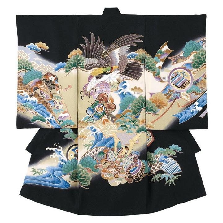 男児初着　正絹・黒地・綸子・刺繍入り　No.76-9-11