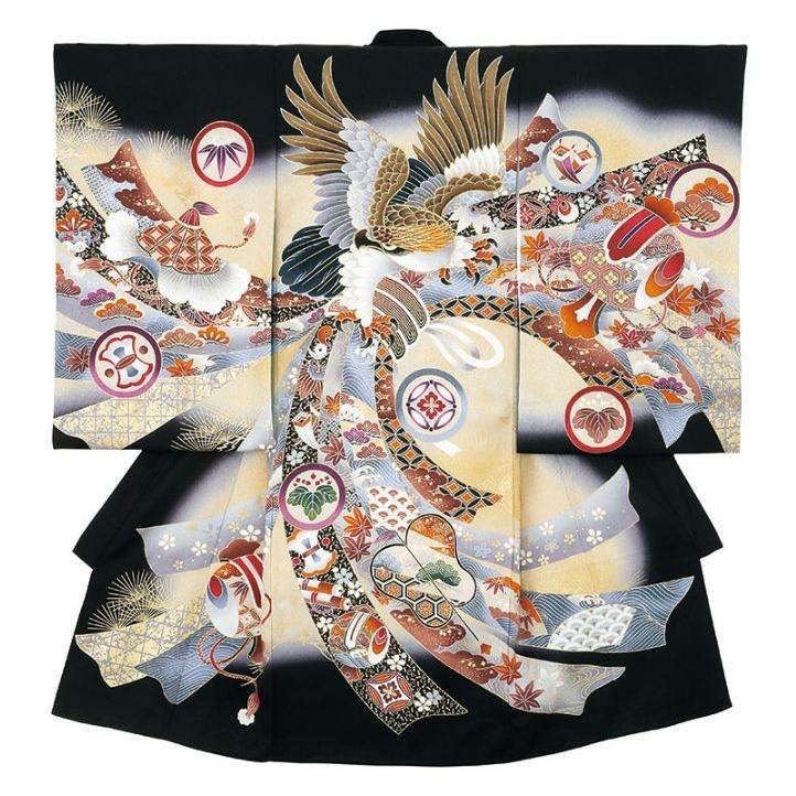 男児初着　正絹・黒地・綸子・刺繍入り　No.76-9-13