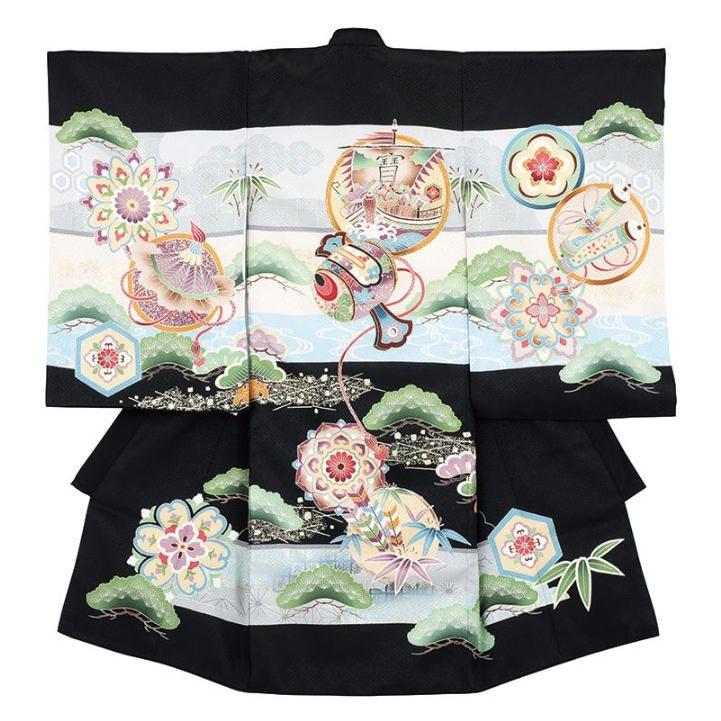 男児初着　正絹・黒地・綸子・刺繍入り　No.76-9-3