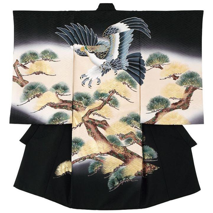 男児初着　正絹・黒地・綸子・刺繍入り　No.76-9-4