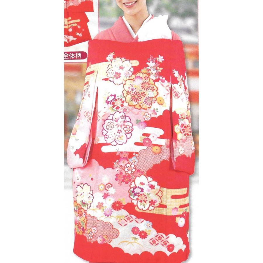 No 76 9 54 ベビー キッズ マタニティ 76 9 54 きもの大岡 正絹 赤地 綸子 刺繍入り ベビー服 シューズ 着物 産着 女児初着