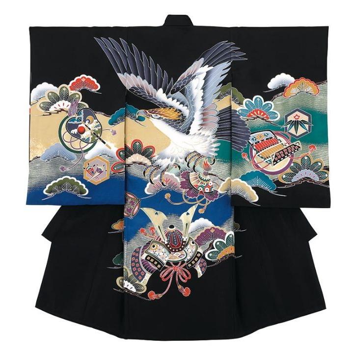 男児初着　正絹・黒地・精華・刺繍入り　No.76-9-6