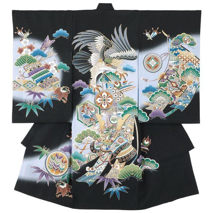 男児初着　正絹・黒地・綸子・刺繍入り　No.76-9-9