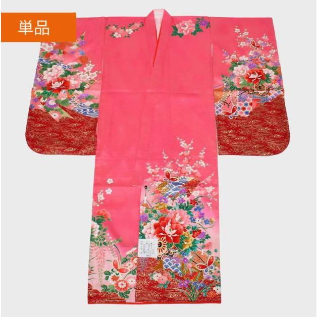 四ッ身きもの 七五三、絵羽キモノ、絹100％。晴れ着単品 長襦袢付き