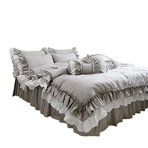 激安超安値 多色選択清新風綿100％可愛いベッドカバーセット セミダブル グレー 枕、ピロー