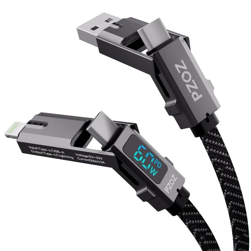 PZOZ 4in1 LEDディスプレイ 1.5M 最大対応60W ケーブル USB C to USB C/タイプc to ライトニング/USB A t | 