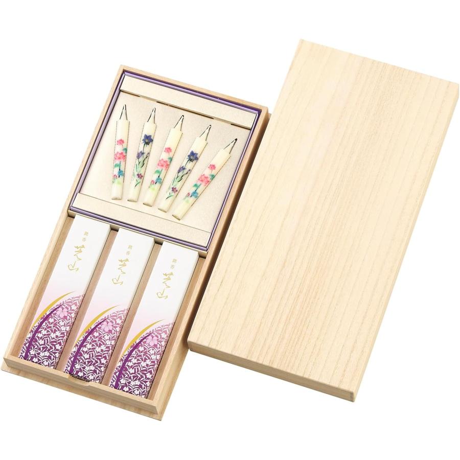 送料無料・一部地域を除く】日本香堂 芝山 桐箱 絵ろうそく5本セット