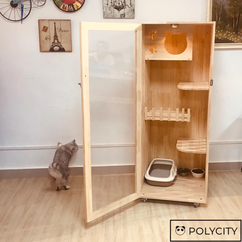 【新品 未使用 日本製】 大型 猫ハウス 猫の別荘 松の木 猫用 猫キャビネット 猫の家 天然木 防腐材 60*60*150cm 36kg 組立式 【YWU2026348609】(72797円)