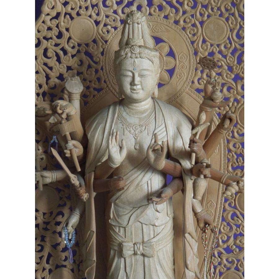 仏師 萩原文義作 木彫仏像 #3「准胝観音立像」身丈51.5cm総丈86cm : 酒 