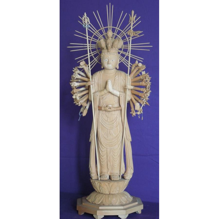 仏師 萩原文義作 木彫仏像 #7「千手観音立像」身丈56cm総丈80cm
