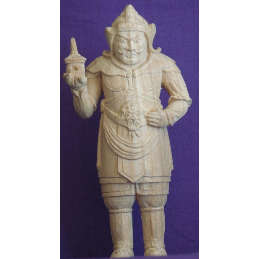 仏師 萩原文義作 木彫仏像 #56「毘沙門天像」身丈16cm総丈18cm