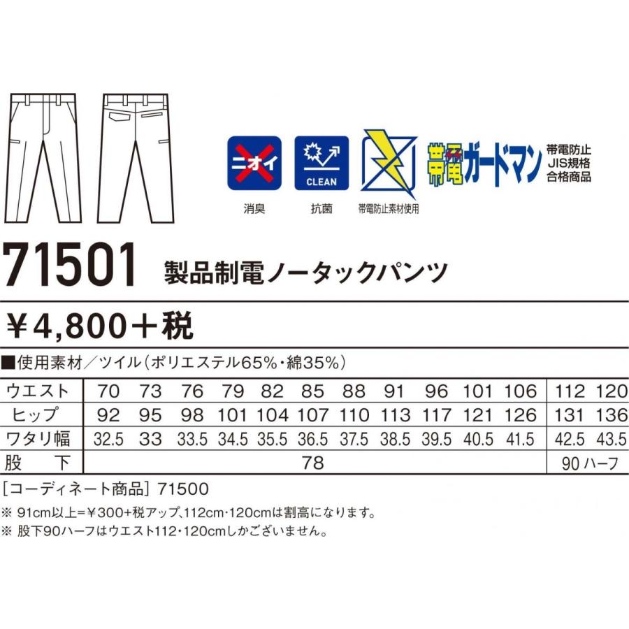 自重堂 71501 製品制電ノータックパンツ Z-DRAGON 70ｃｍ〜120ｃｍ 作業ズボン (すそ直しできます)｜oosumi-marutake｜04
