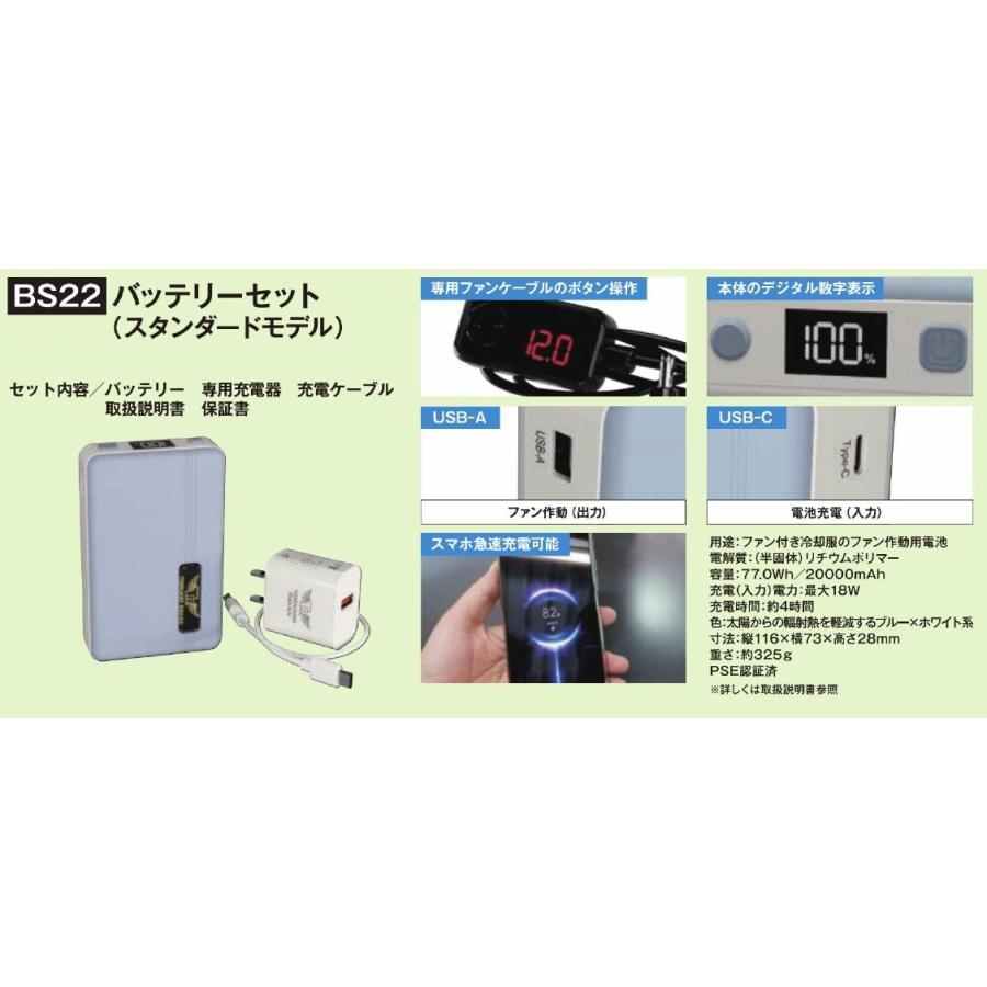 プロ仕様 (12V) 空調ウェア トルネードラカン バッテリーセット BS22
