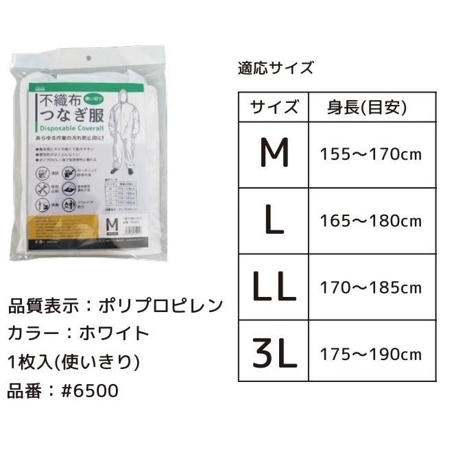 使い捨て) 不織布 つなぎ服 50枚セット M〜3L 丸和ケミカル 6500