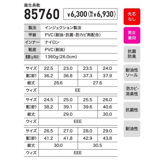 【専用商品】チョリ5枚セット　M〜Lサイズ ジーベック（XEBEC） ジーべック 85760 衛生長靴 先芯なし 男女兼用