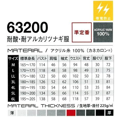 耐酸・耐アルカリツナギ服 ツナギ DON ヤマタカ 63200 帯電防止素材 M