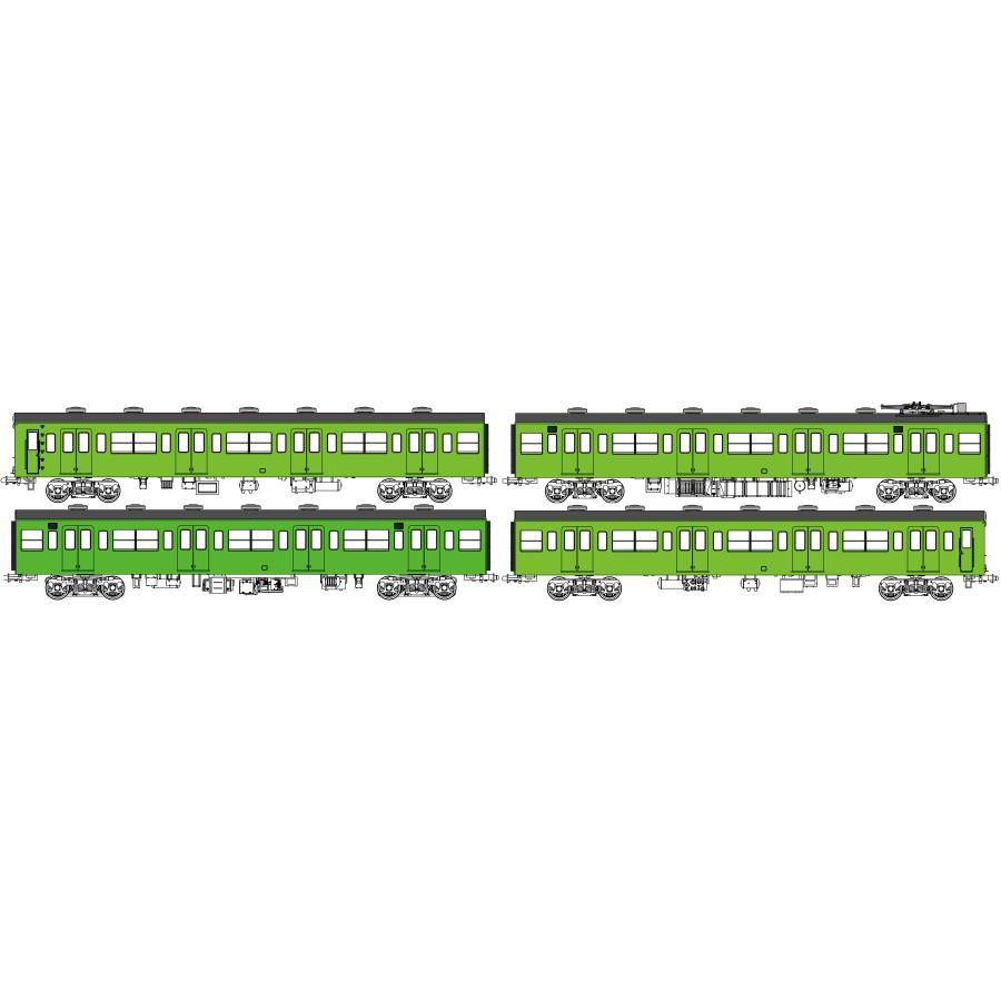 トラムウェイ 国鉄103系 TW-103SA 黄緑6号 動力付基本4輌セットA トラムウェイ HO TW-103SA、TA、TB、TCx2 国鉄103系低運転台・非冷房