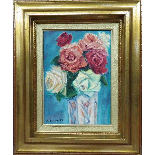 川崎安佐子 「薔薇」 油彩 F4号 【静物】 美術、工芸品