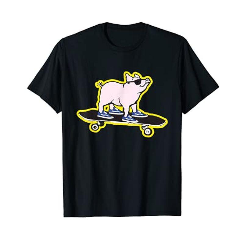全国総量無料で 国内送料無料 ポークロール豚乗馬スケートボード漫画グラフィックスケーターギフト Tシャツ stop1984.com stop1984.com
