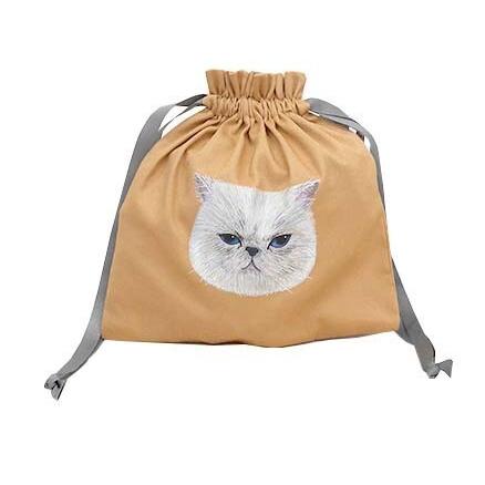 上品なファッション jou ポーチ ドローストリングバッグ 猫ちゃん顔の巾着 lier 財布・ケース・小物入れ