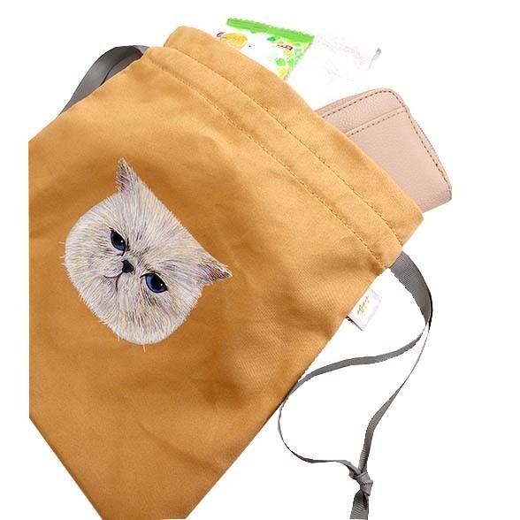 jou lier 猫ちゃん顔の巾着 ドローストリングバッグ ポーチ ケース