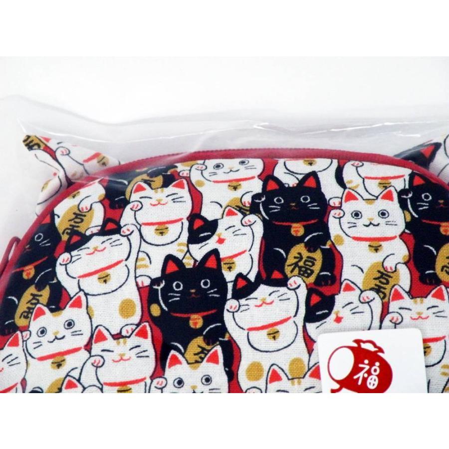 ねこだらけ にゃんこもん 京佑 招き猫柄 耳付きポーチ 日本製京都 和柄