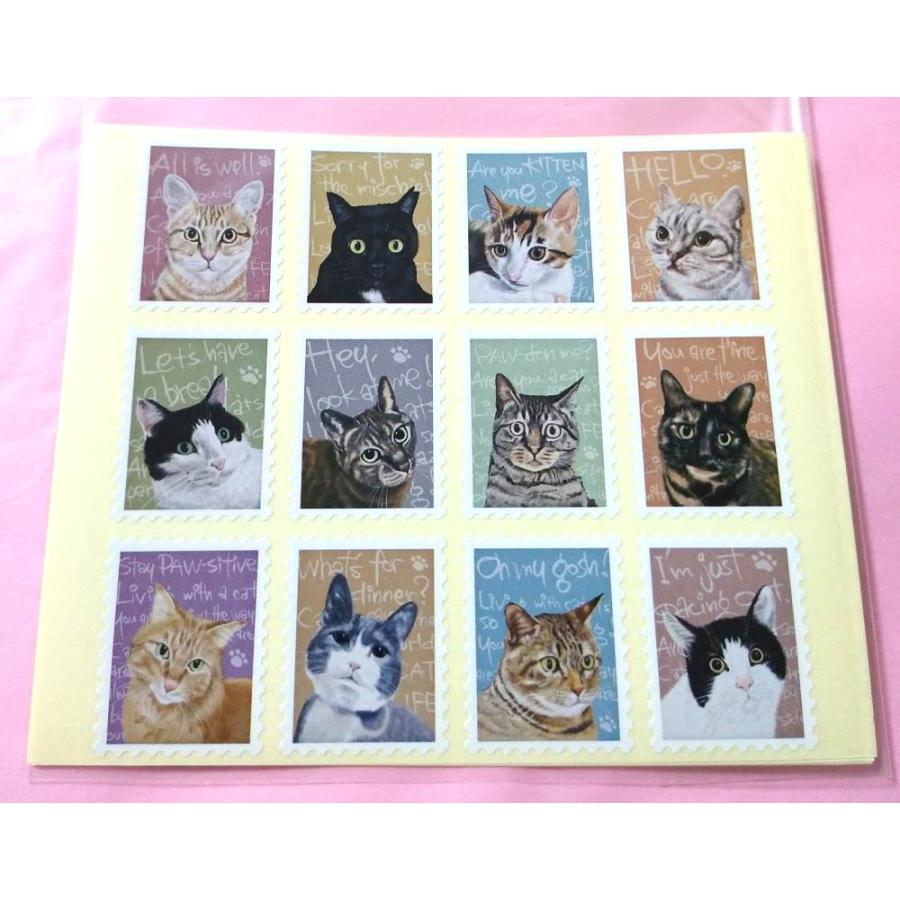 ヘッズ キャット チャリティーアニマルアソートシール 猫 12種 5シート 60片 切手風シール チャリティー アソートシール 可愛い おしゃれ ラッピング | ブランド登録なし