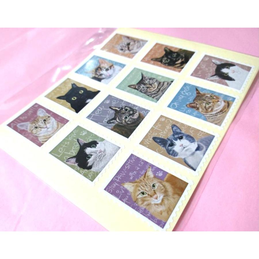 ヘッズ キャット チャリティーアニマルアソートシール 猫 12種 5シート 60片 切手風シール チャリティー アソートシール 可愛い おしゃれ ラッピング | ブランド登録なし | 01