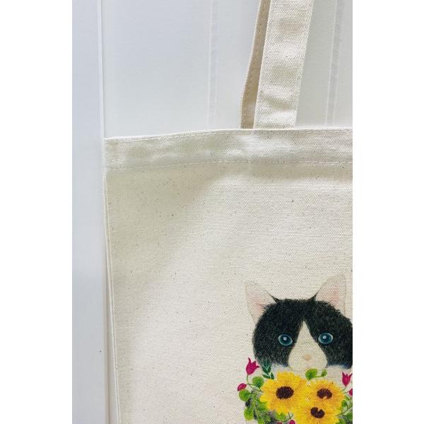 モンゴベス A4キャンバストートバックM 花束猫 ハチワレとミケ猫 A4サイズ カラフル サブバッグ おしゃれ プレゼント 猫雑貨 | ブランド登録なし | 02