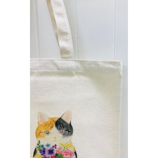 モンゴベス A4キャンバストートバックM 花束猫 ハチワレとミケ猫 A4サイズ カラフル サブバッグ おしゃれ プレゼント 猫雑貨 | ブランド登録なし | 03