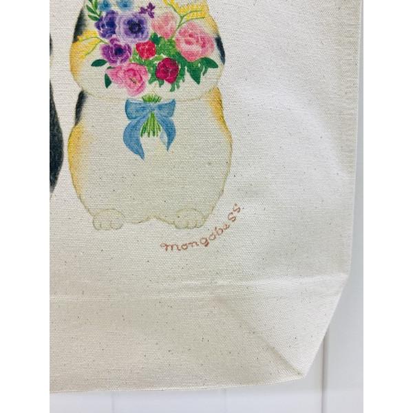 モンゴベス A4キャンバストートバックM 花束猫 ハチワレとミケ猫 A4サイズ カラフル サブバッグ おしゃれ プレゼント 猫雑貨 | ブランド登録なし | 04