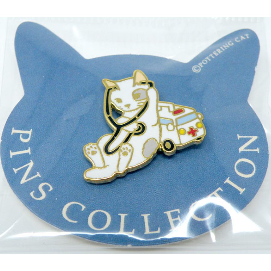 ポタリングキャット ピンズ 聴診器 ピンバッジ ピンブローチ グッズ 猫