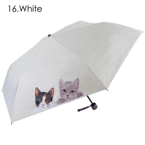 ねこと毎日 ちょこんと猫柄 晴雨兼用折りたたみ日傘 遮光 UV