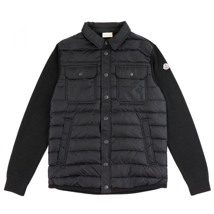 17年 モンクレール シャツ型 ロゴワッペン メンズ Moncler メンズ ニット切替ダウンジャケット 中綿コート M 美品 黒