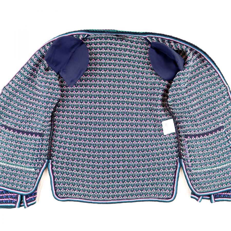 シャネル 17SS ノーカラーニットジャケット ネイビー ピンク 34 新品 