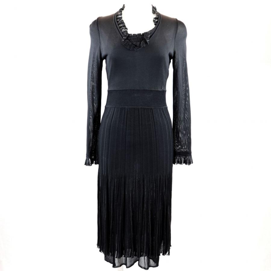 シャネル 05c シースルーレイヤードロングドレス ワンピース 黒 40 レディース レーヨン 長袖 Chanel D2 オパールヤフーショッピング店 通販 Yahoo ショッピング