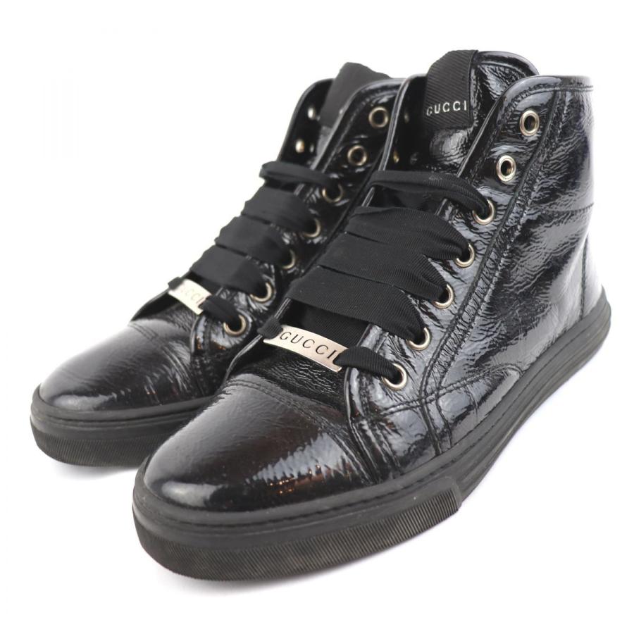 グッチ エナメルハイカットスニーカー レディース 黒 35 パテント ロゴプレート Gucci Q3 オパールヤフーショッピング店 通販 Yahoo ショッピング